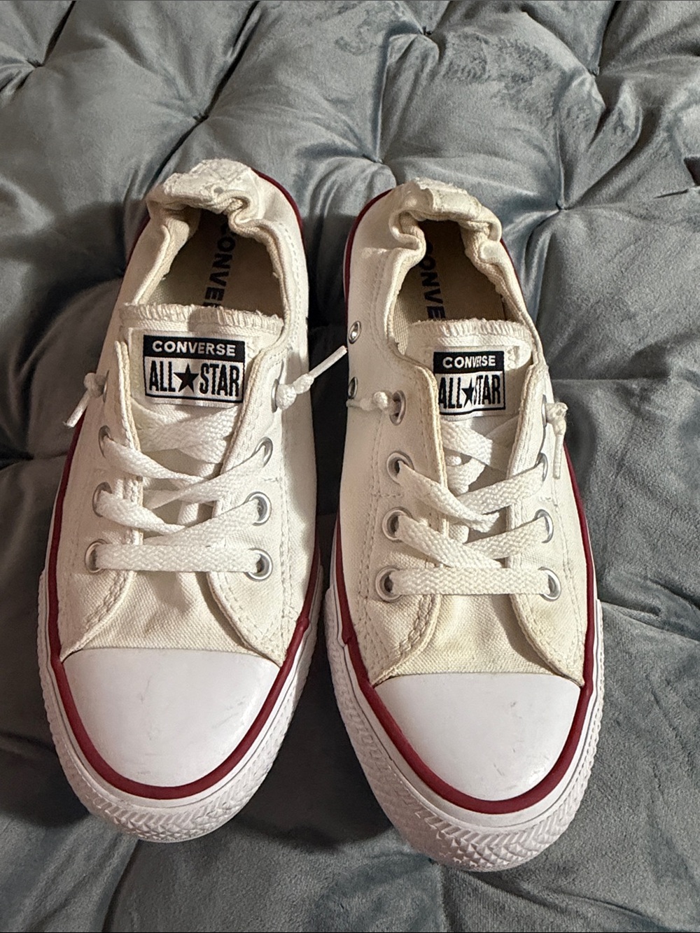Converse Low Top Sneakers in Cream with Red Trim
